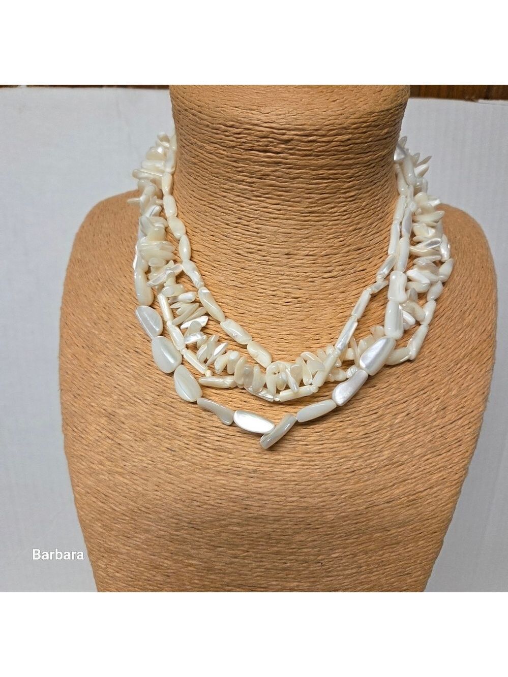 Vintage 4-Strand Carved White Mother of Pearl Necklace